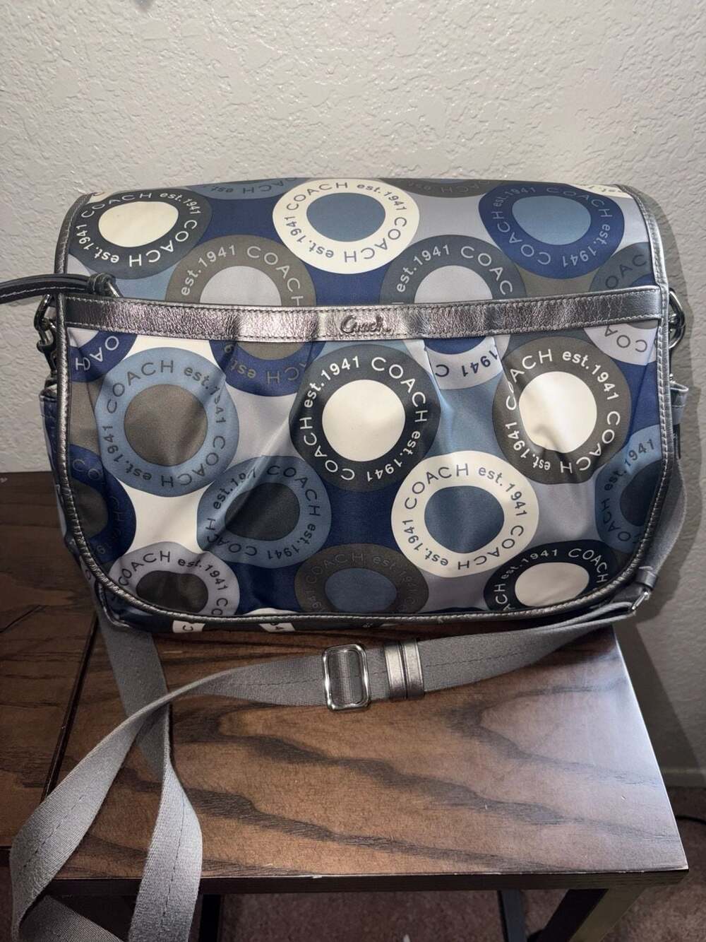 Coach Signature Snaphead F18377 Blue Diaper Messenger Bag